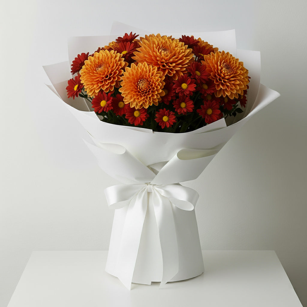Orange and Red Chrysanthemum Bouquet