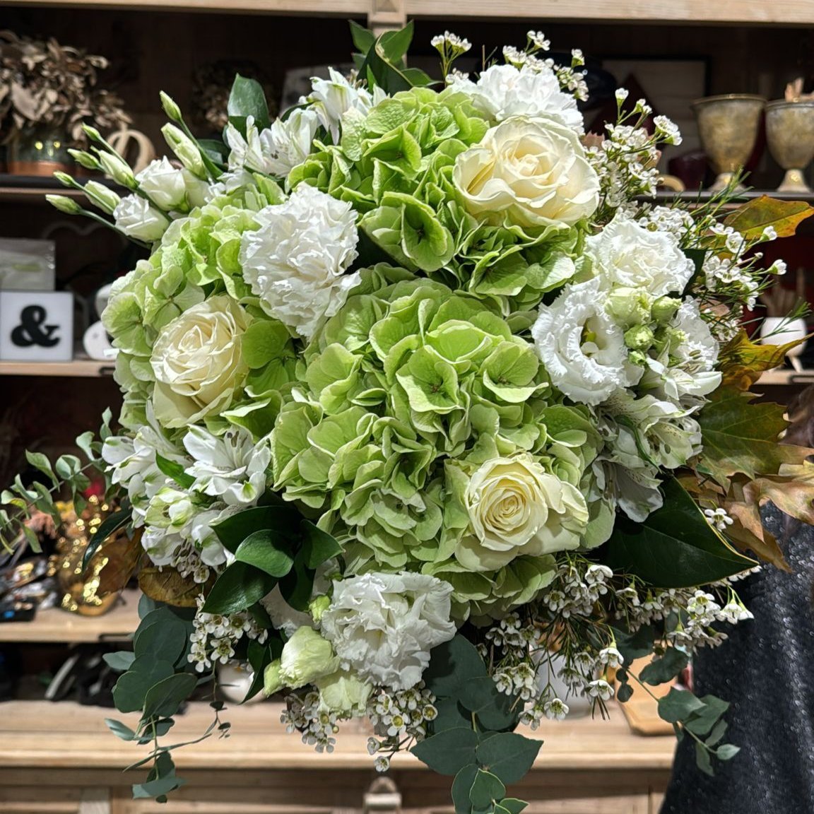 Green Hydrangeas and White Flowers Bouquet