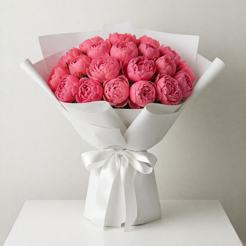 mazzo di peonie rosso corallo