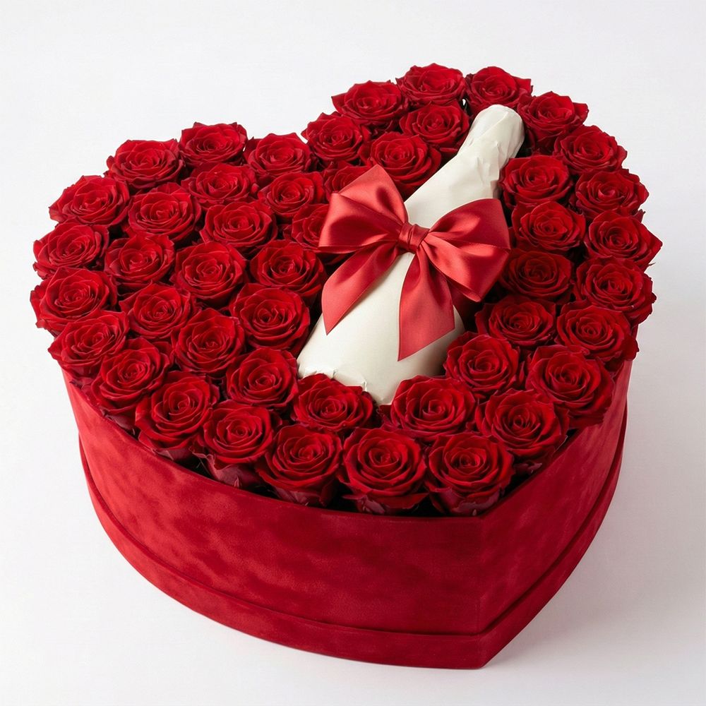 Cappelliera Cuore Rose Rosse e Champagne