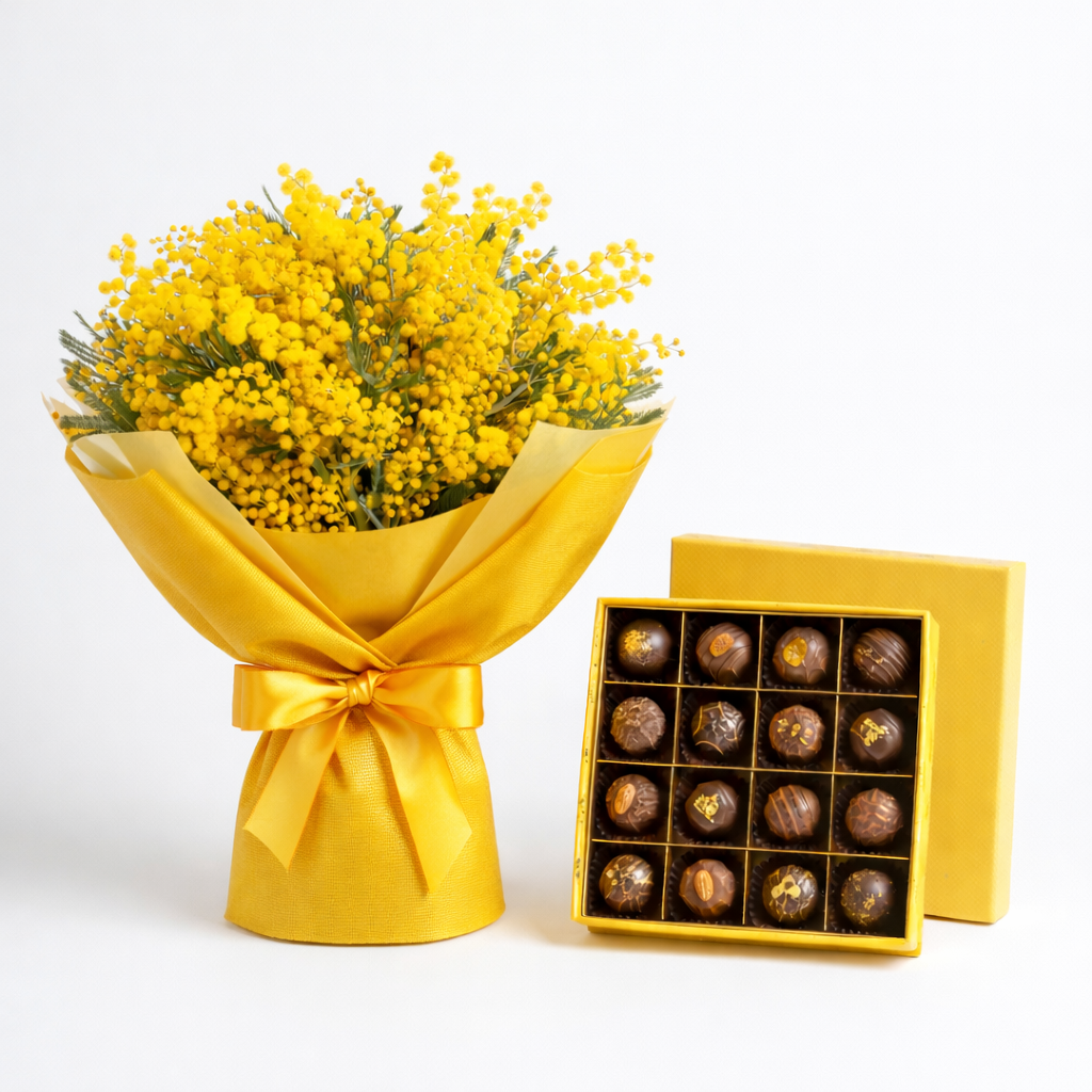 Mimosa, Signature Pralines and Balloon