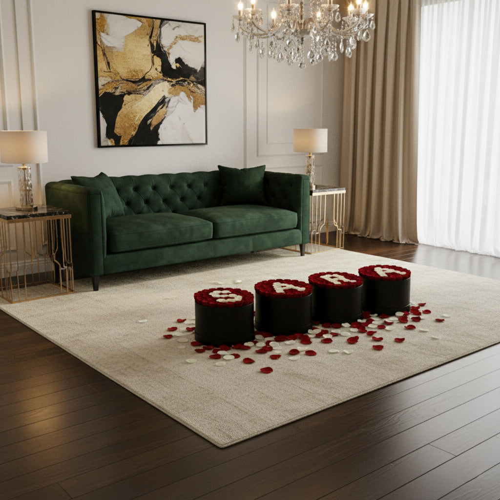 Hatbox Red Roses White Letter