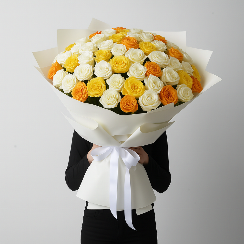 MAXI Bouquet Rose Bianche, Gialle e Arancioni