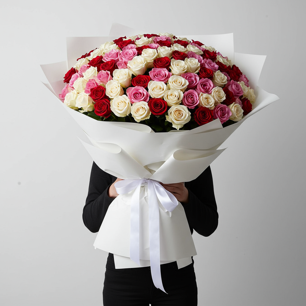 MAXI Bouquet Rose Rosse, Bianche e Rosa