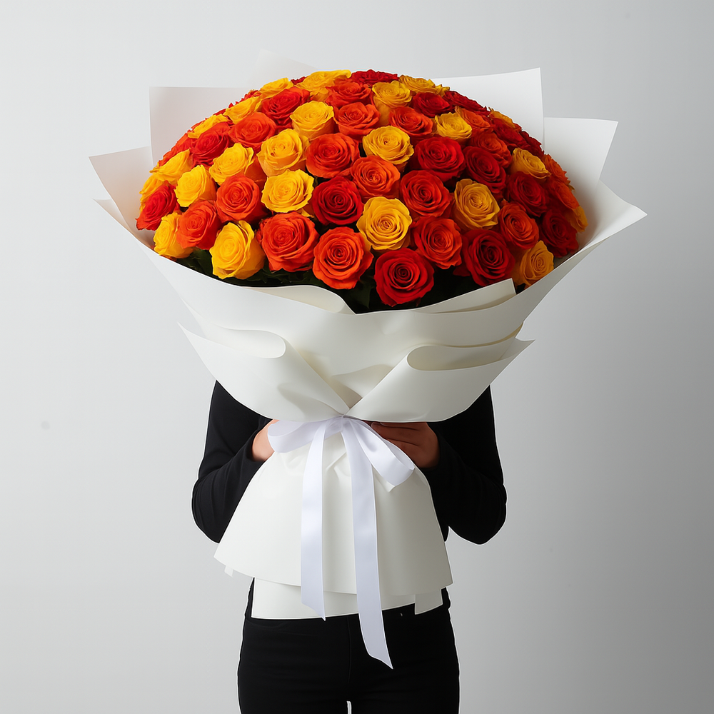 MAXI Bouquet Rose Rosse, Gialle e Arancioni