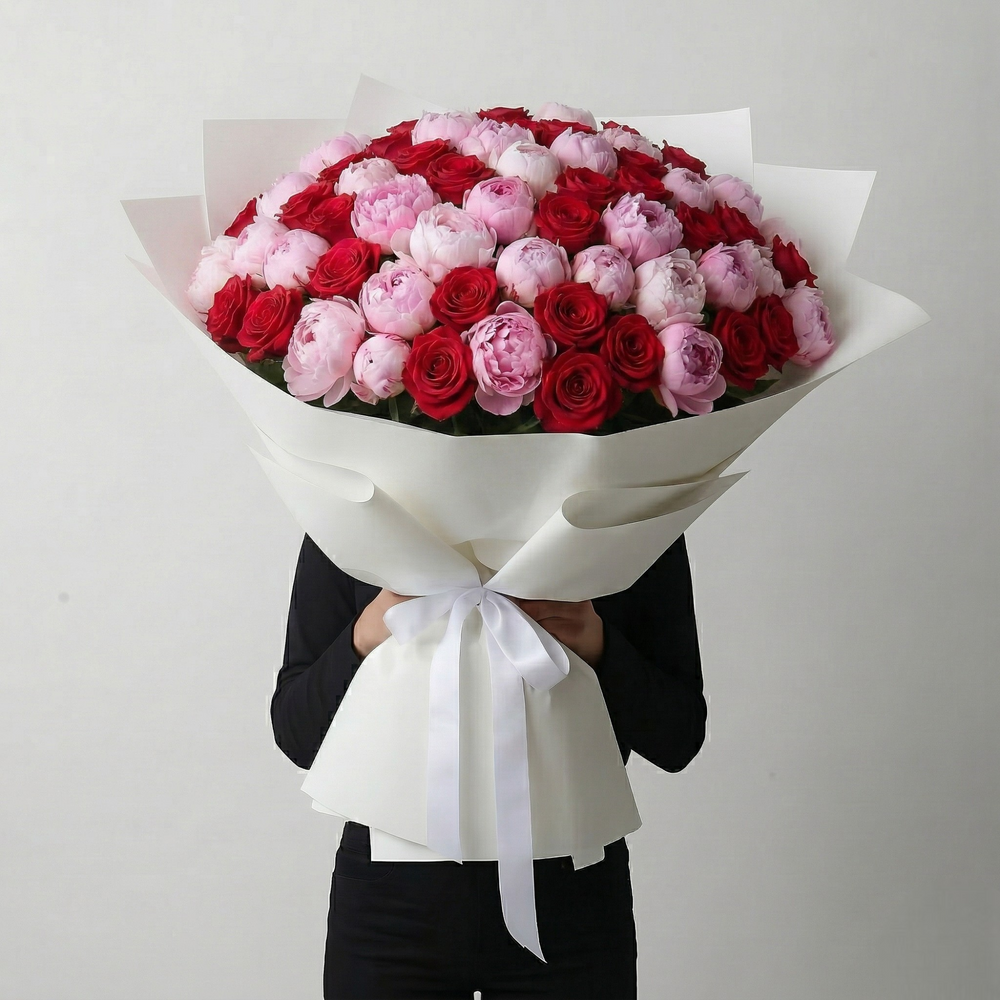 MAXI Bouquet Rose Rosse e Peonie Rosa
