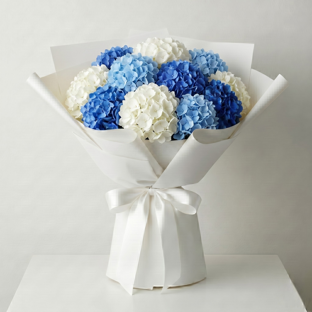 Bouquet Ortensie Bianche, Azzurre e Blu