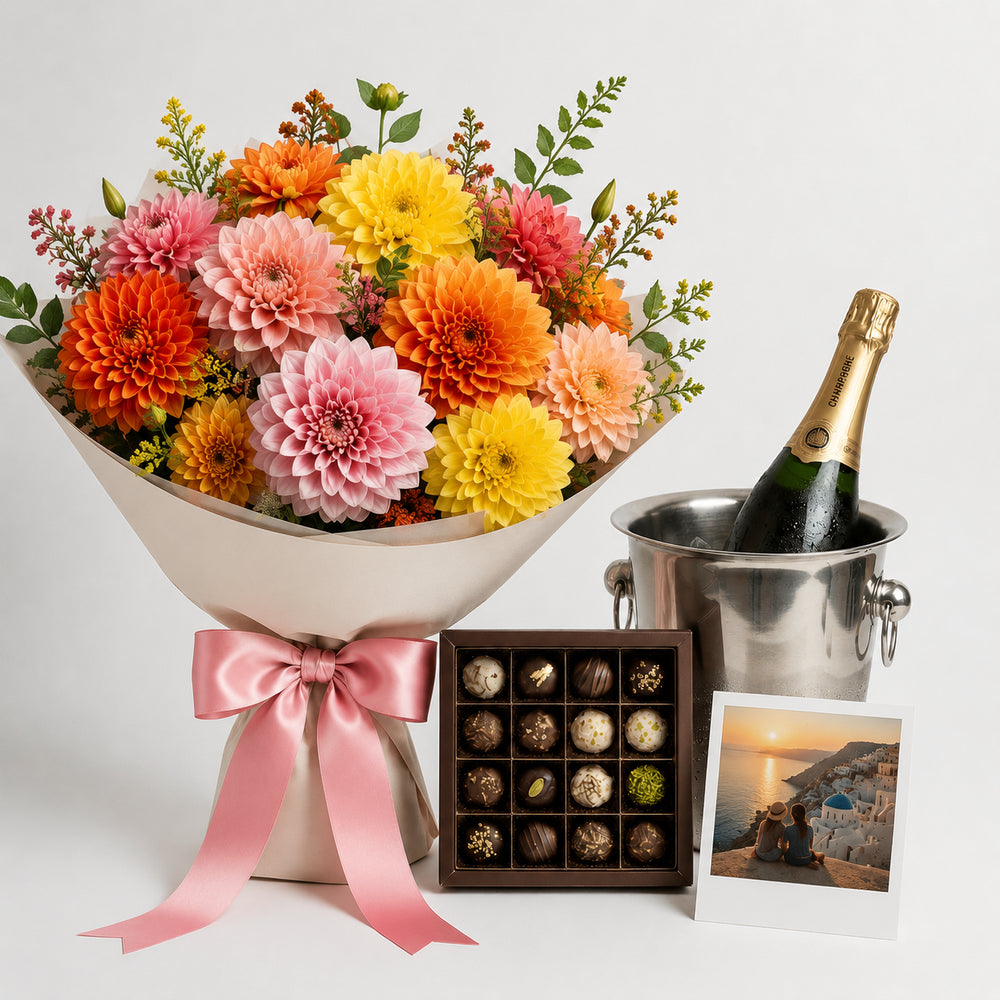 Dalie Colorate e Praline d'Autore (Champagne)