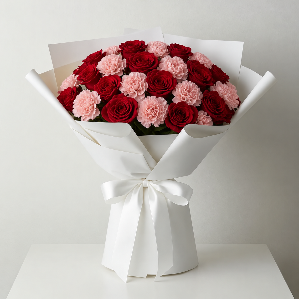 Bouquet Rose Rosse e Garofani Rosa