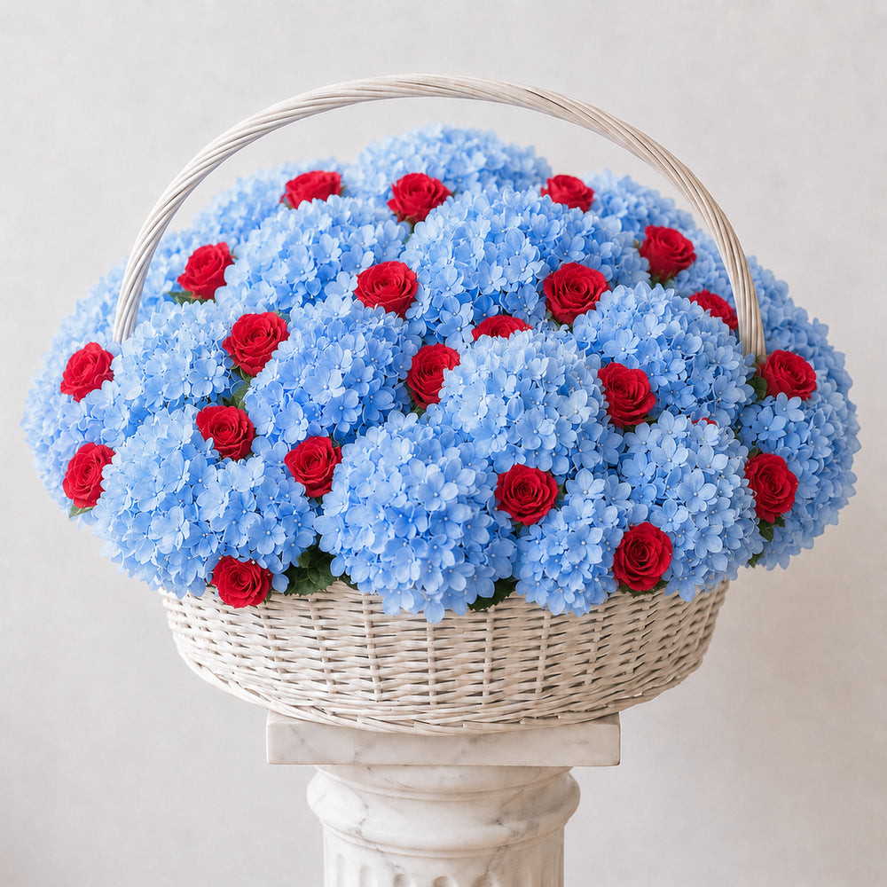 MAXI Panier Hortensias Bleus et Roses